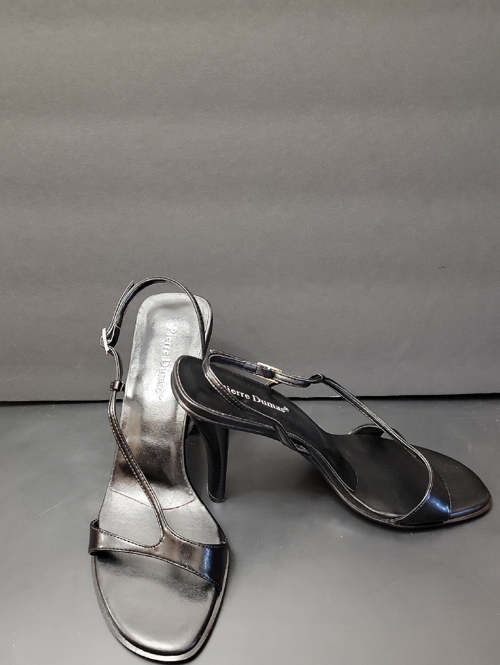 Pierre Dumas Black T-Strap Open-Toe Heels